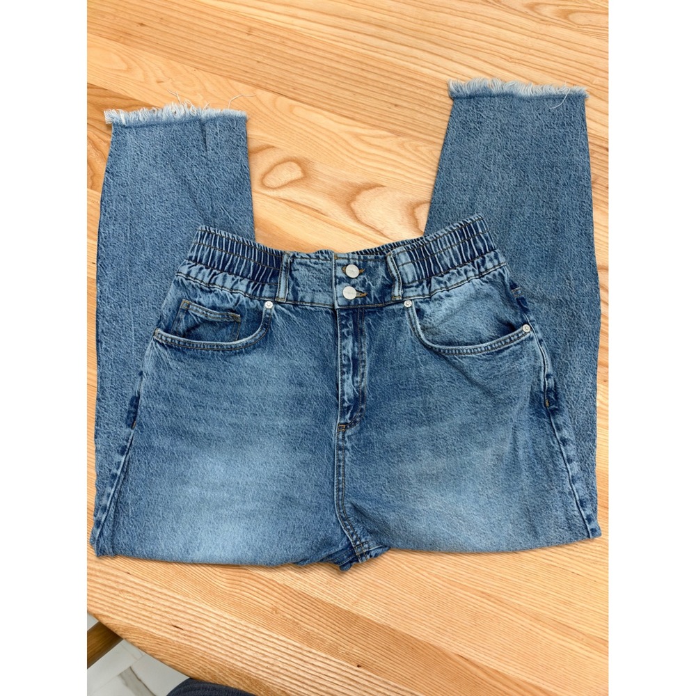 AllSaints Jeans Womens 8 UK 12 High Rise Tapered Elastic Waist Raw Hem Denim